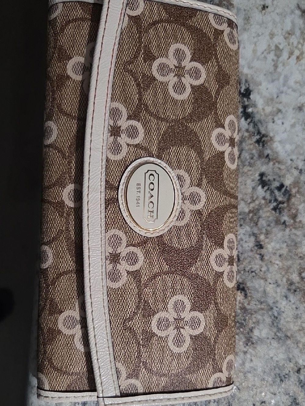 Coach Brown & Cream Floral Signature Continental Wallet